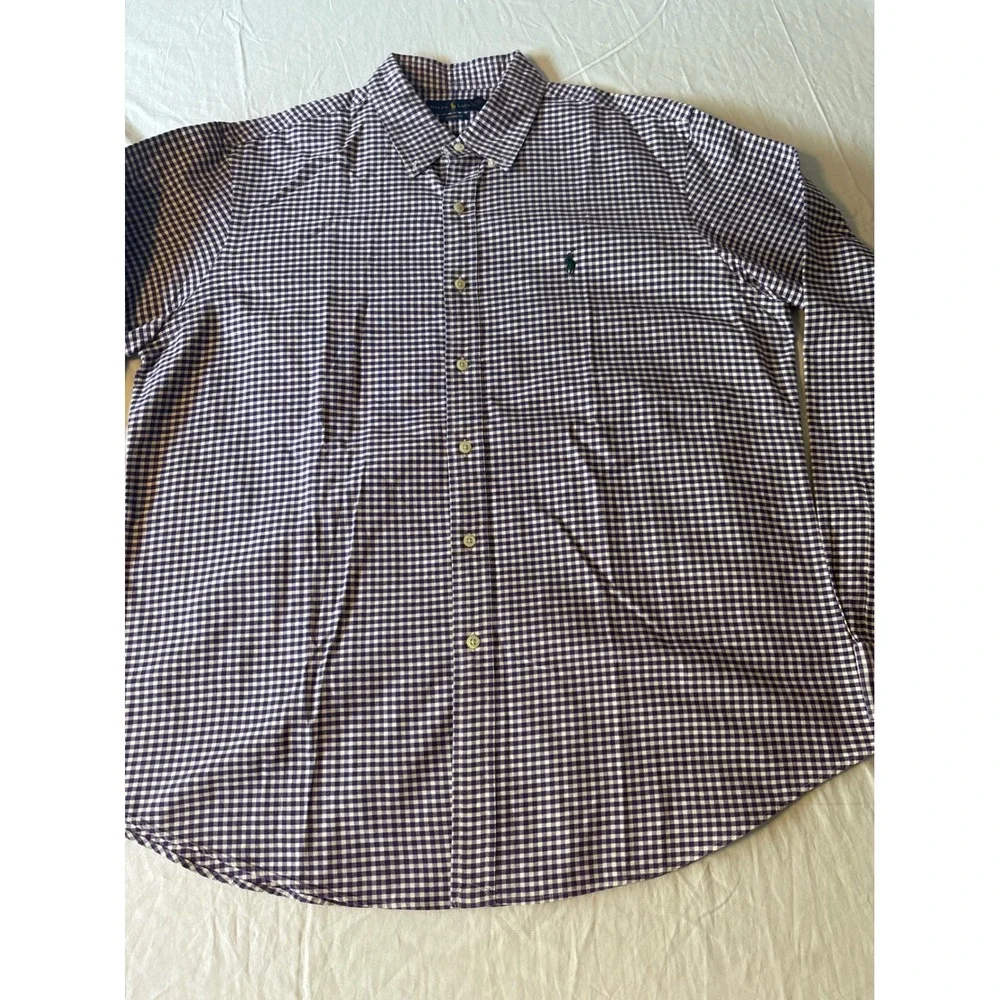 Polo Ralph Lauren Gingham Button Down Mens XL Purple White Preppy‎ Logo